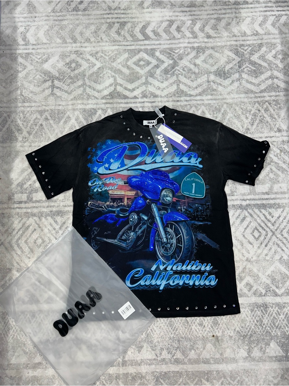 Black Malibu California Motorcycle Graphic Tee - Blue Print